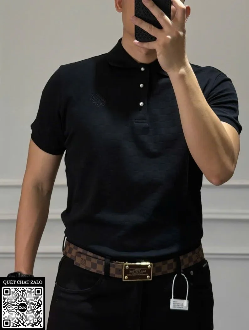 Áo polo nam màu đen Louis Vuitton mã 1b LV quý tộc cực tốt