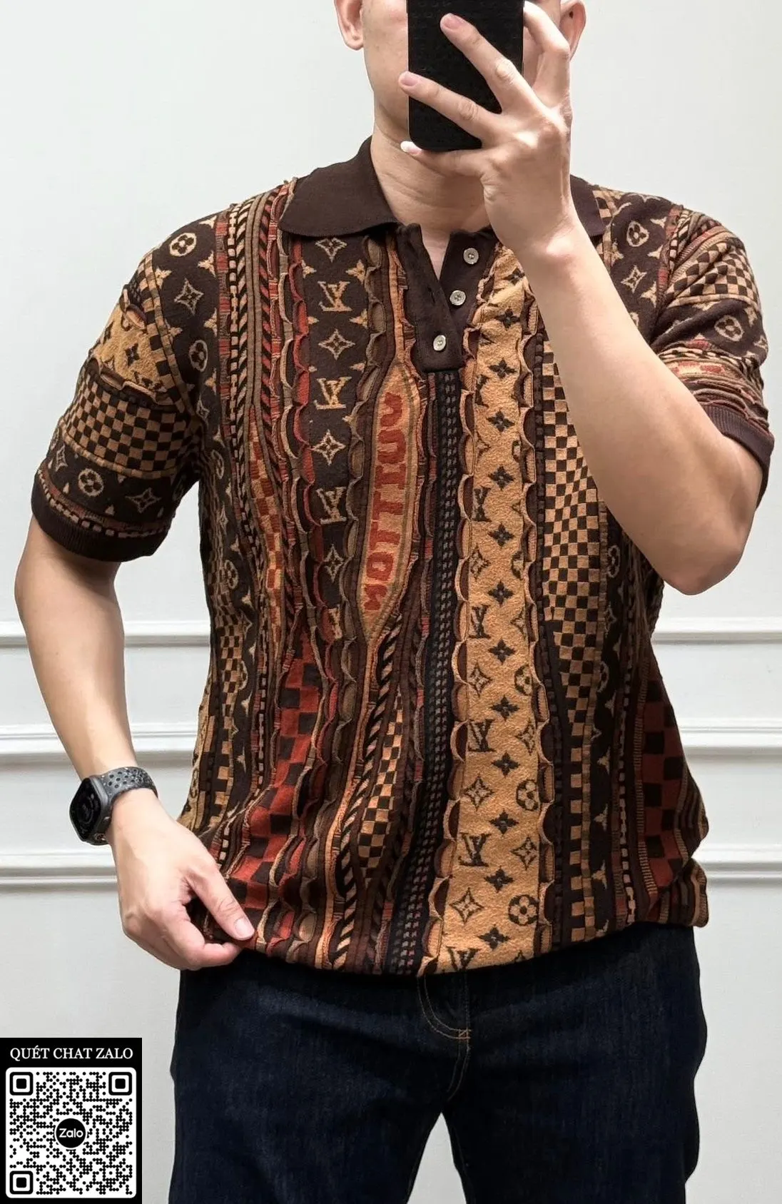 Áo polo nam màu nâu Louis Vuitton mã 1 LV giới hạn thời thượng