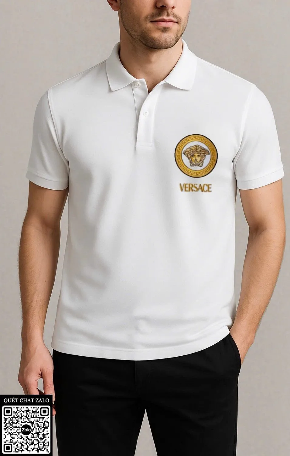 Áo polo nam màu trắng Versace mã 3 phong cách sang xịn cao cấp Áo polo nam màu trắng Versace mã 3 phong cách sang xịn cao cấp