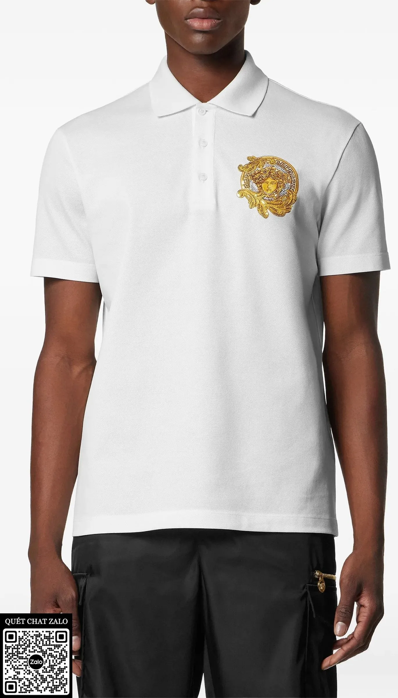 Áo polo nam màu trắng Versace mã 6 xịn xò chất lượng tốt đẳng cấp