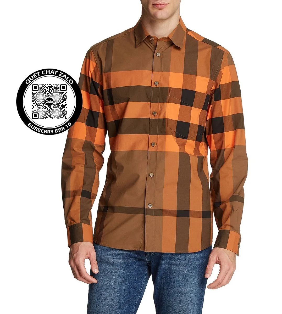 Ao so mi hieu Burberry nam màu cam tay dài mã 10 BBR đa năng