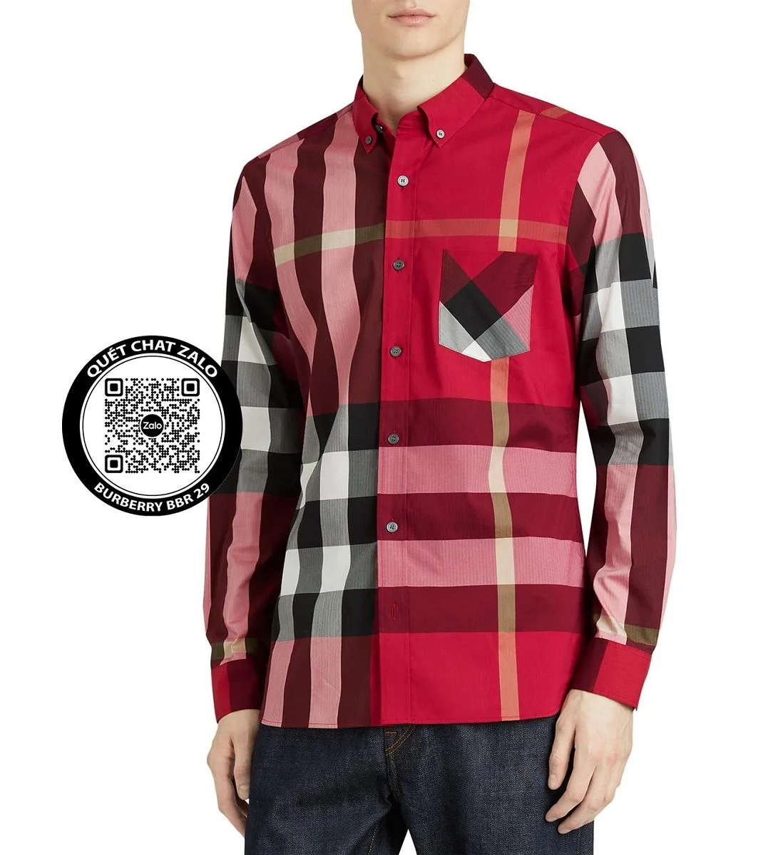 Áo sơ mi nam màu đỏ BBR tay dài kẻ sọc caro mã 29
