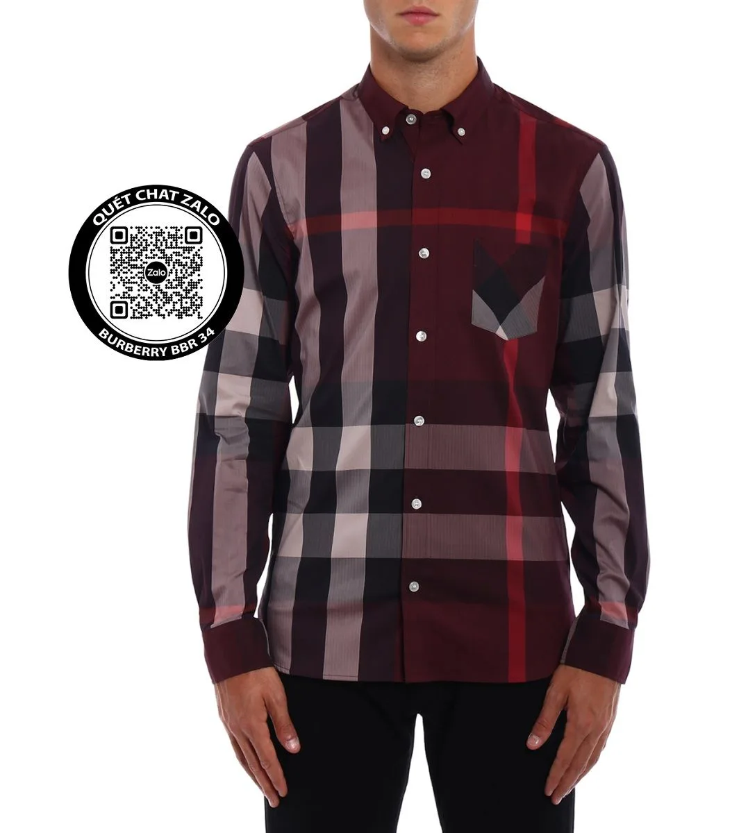 Áo sơ mi Burberry tay dài nam đỏ kẻ sọc caro BBR mã 34 cách riêng