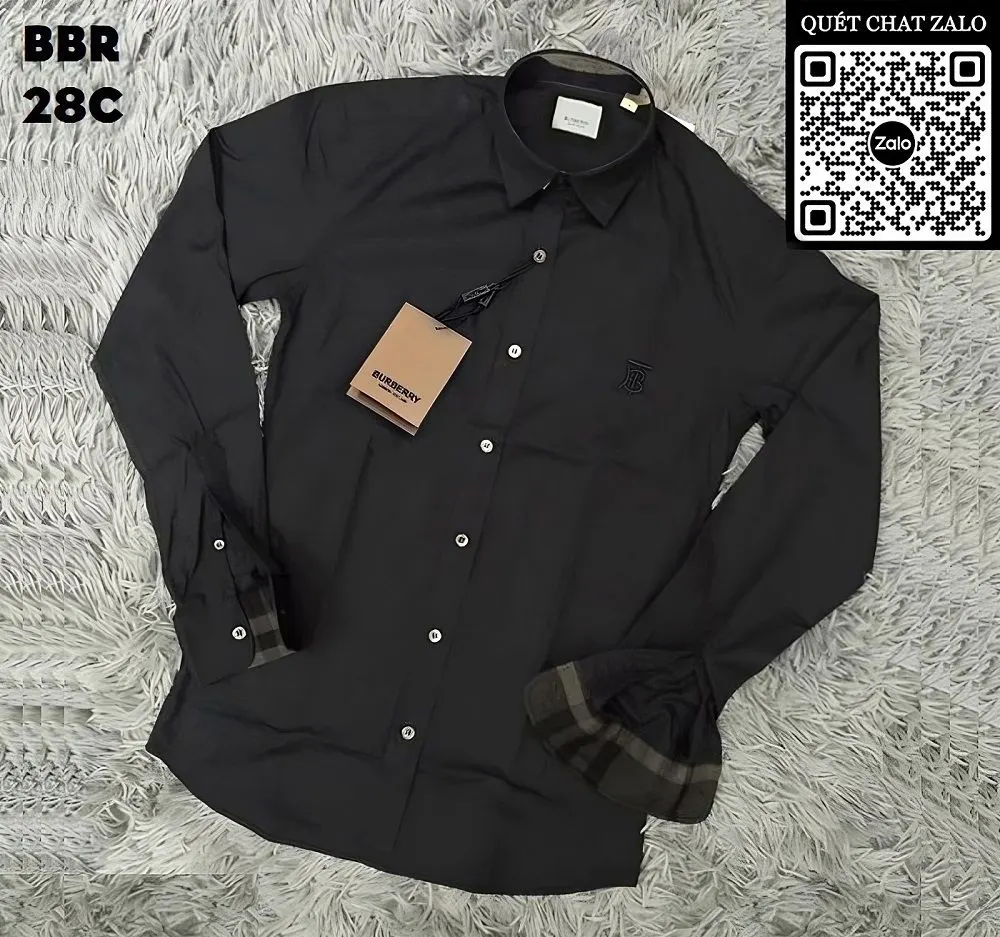 Áo sơ mi nam Burberry tay dài màu trơn màu đen cao cấp mã 28b2