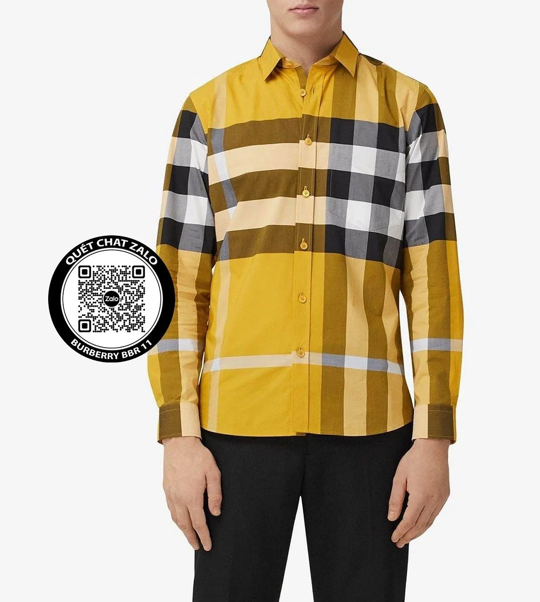 Áo kẻ Burberry sơ mi vàng caro tay dài nam BBR mã 11 chuẩn dáng Áo kẻ Burberry sơ mi vàng caro tay dài nam BBR mã 11 chuẩn dáng