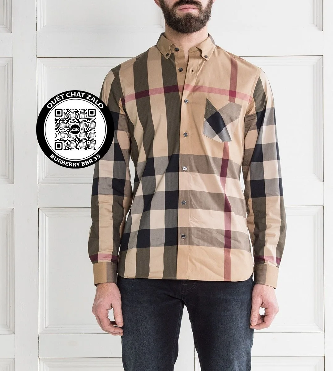 Áo sơ mi nam màu vàng BBR tay dài kẻ sọc caro mã 35 cao cấp