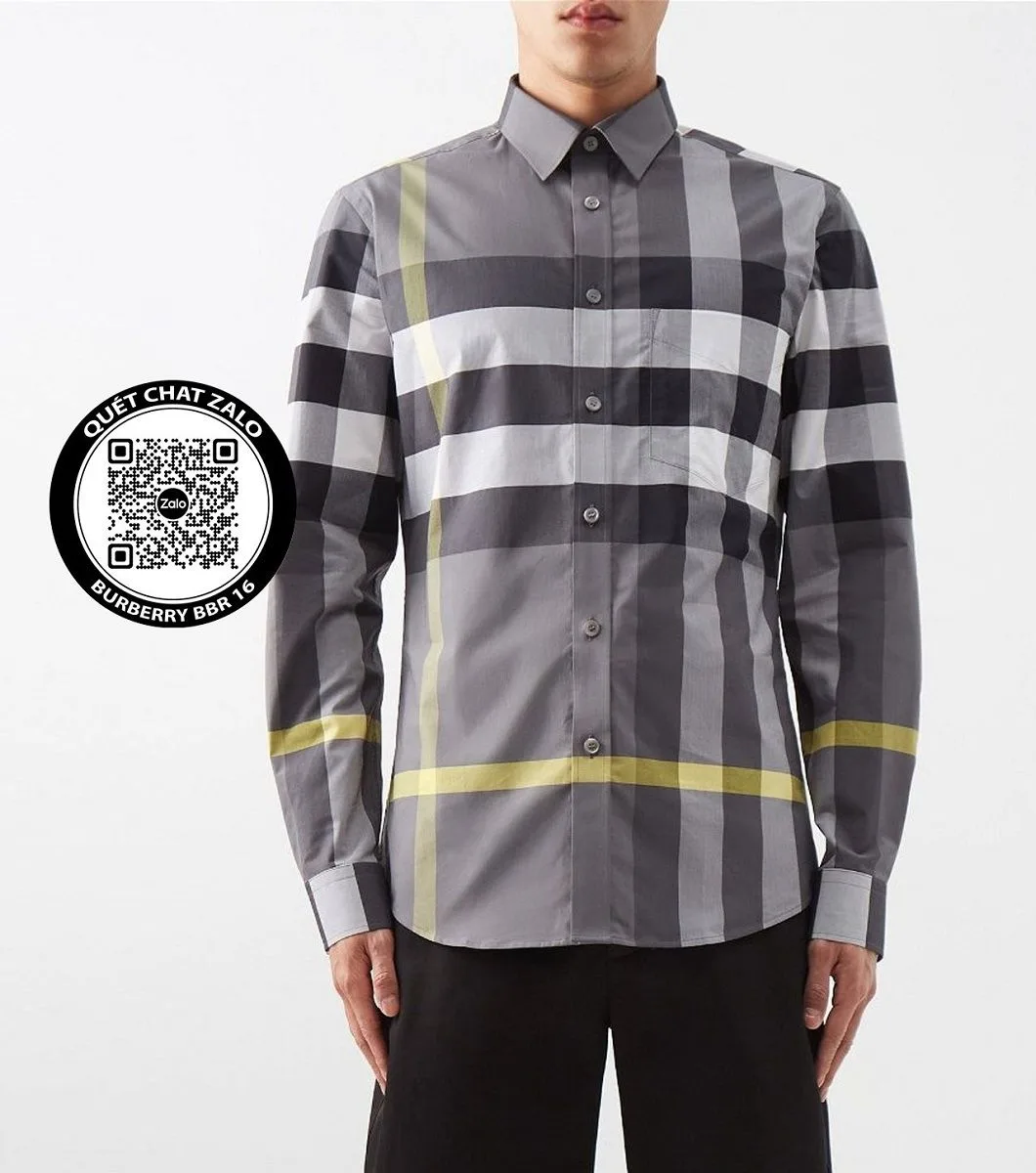 Áo sơ mi hàng hiệu nam Burberry kẻ caro ghi tay dài mã 16 mới Áo sơ mi hàng hiệu nam Burberry kẻ caro ghi tay dài mã 16 mới