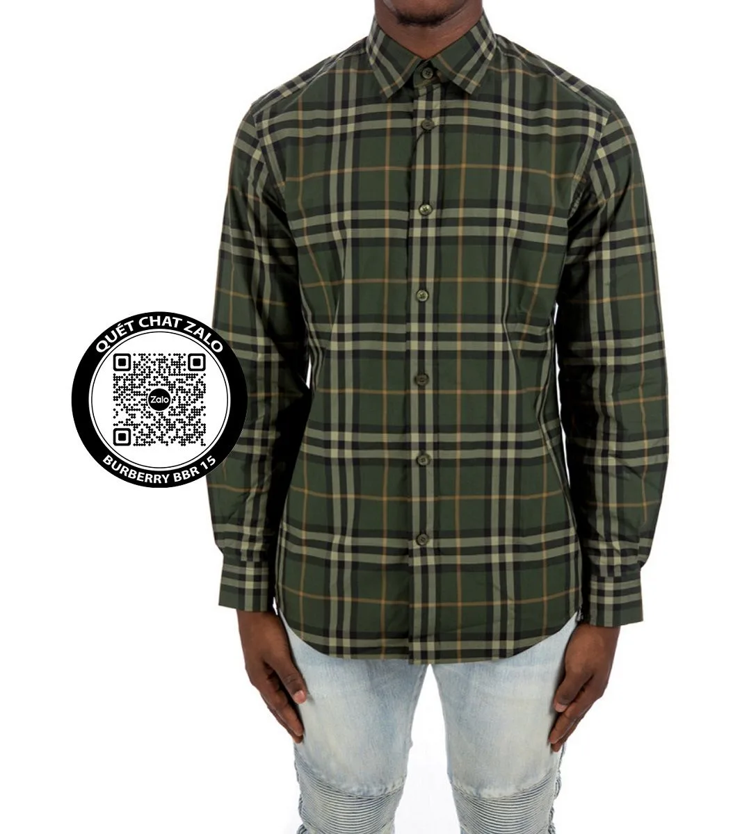Áo dài tay Burberry nam mã 15 sơ mi xanh kẻ sọc caro thích ngay