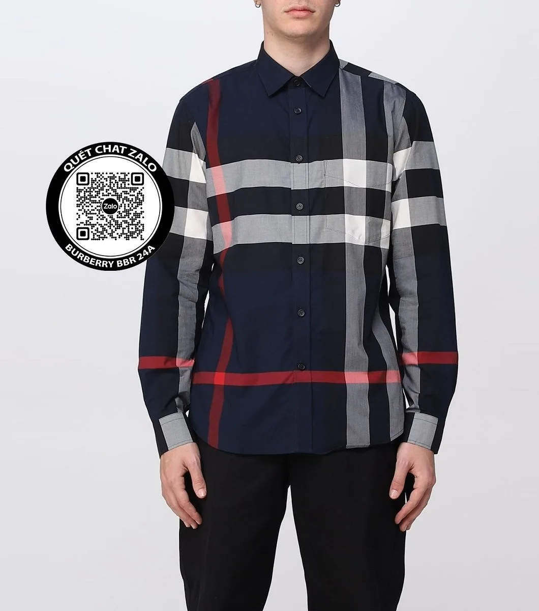 Áo sơ mi Burberry tay dài xanh caro nam BBR mã 24a cao cấp trẻ trung