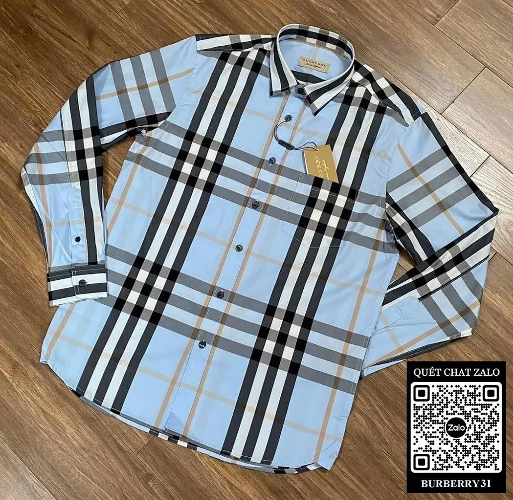 Áo sơ mi nam sọc caro Burberry xanh tay dài BBR mã 31 cao cấp hợp lý Áo sơ mi nam sọc caro Burberry xanh tay dài BBR mã 31 cao cấp hợp lý