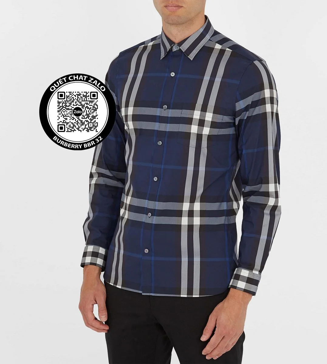 Áo sơ mi Burberry nam màu xanh kẻ caro tay dài mã 32 tuyệt hảo yêu