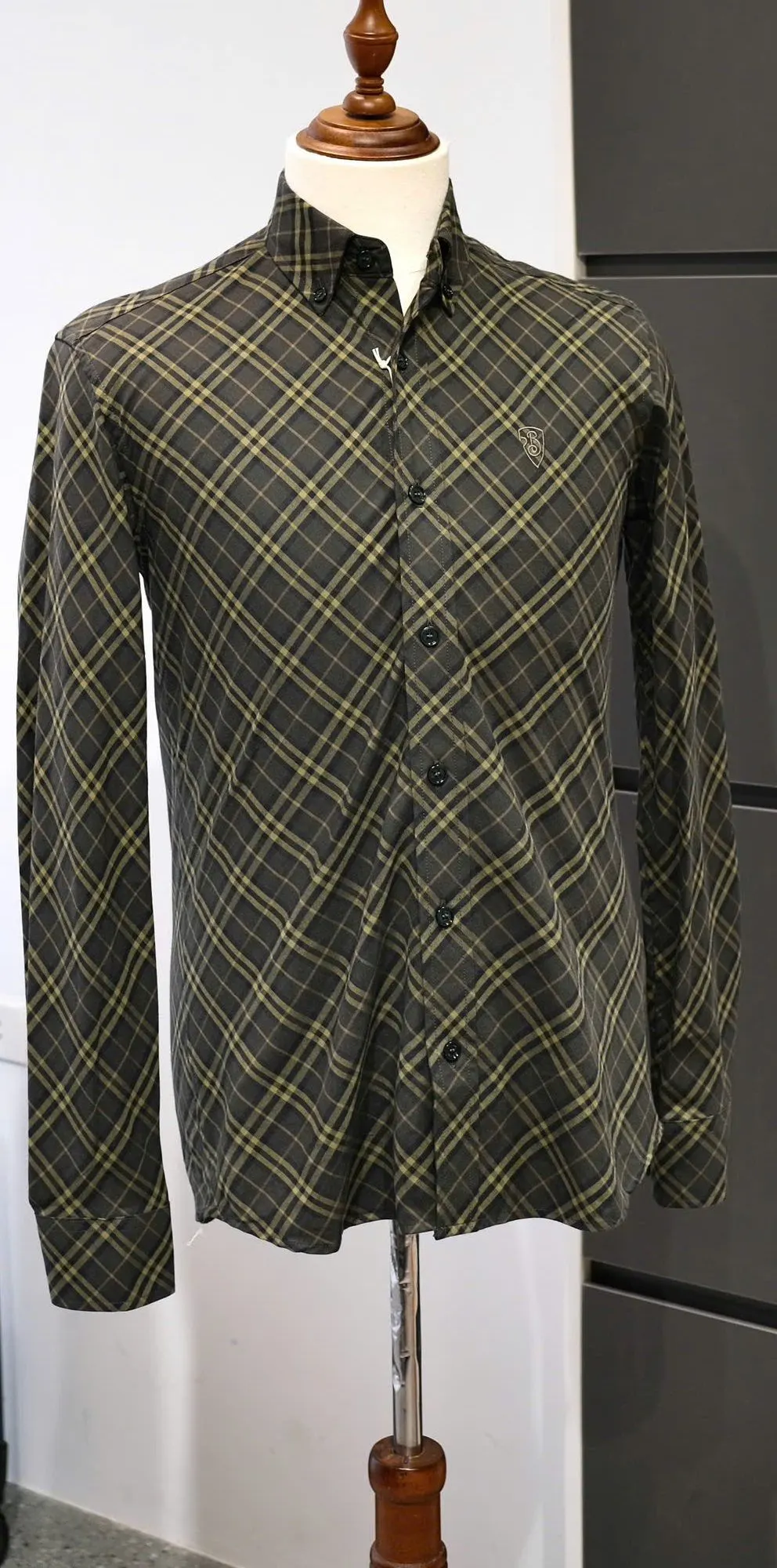 Burberry áo sơ mi BBR nam tay dài xanh kẻ caro năng động mã 1