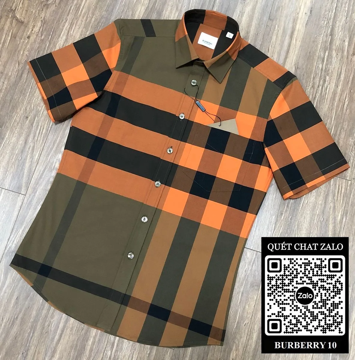 Áo sơ mi nam Burberry màu cam tay ngắn mã 10 thượng hạng ngất ngây cao cấp