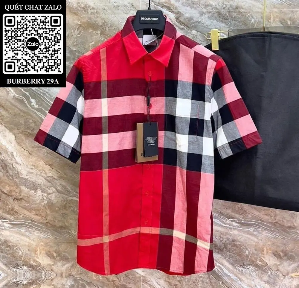 Áo sơ mi BBR nam tay ngắn đỏ kẻ sọc caro like real mã 29a tuyệt phẩm