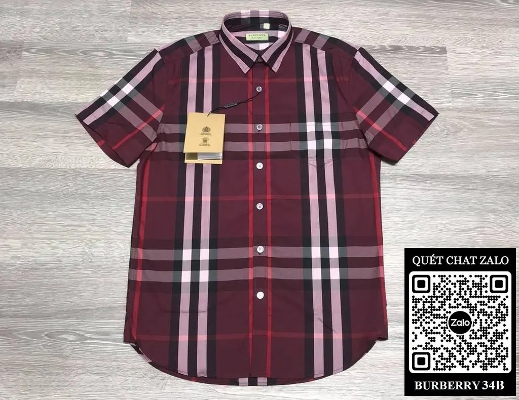 Áo sơ mi tay ngắn Burberry đỏ kẻ sọc caro nam mã 34a BBR xịn mịn Áo sơ mi tay ngắn Burberry đỏ kẻ sọc caro nam mã 34a BBR xịn mịn