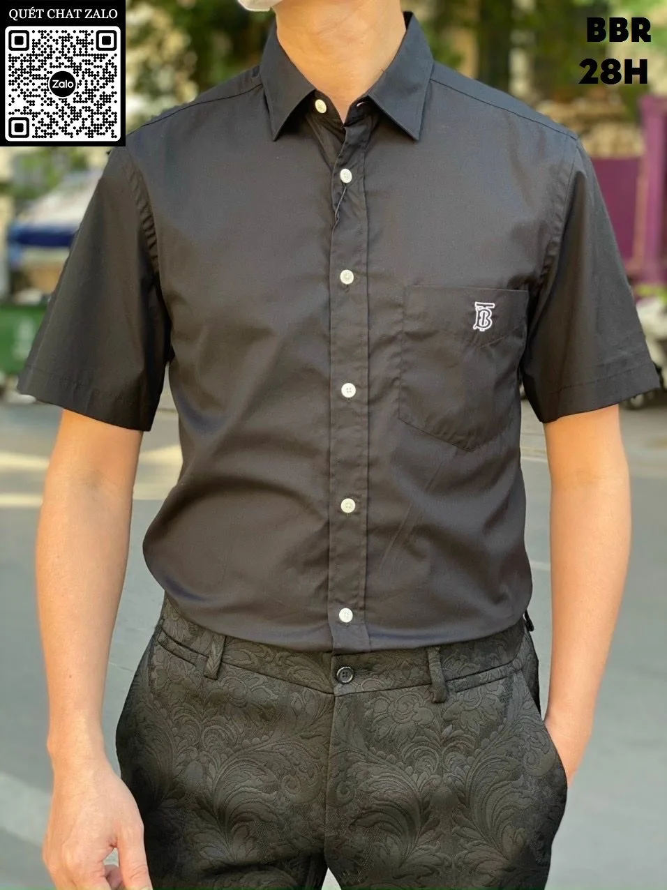Burberry áo sơ mi nam tay ngắn màu trơn BBR cao cấp mã 28h tuyệt vời