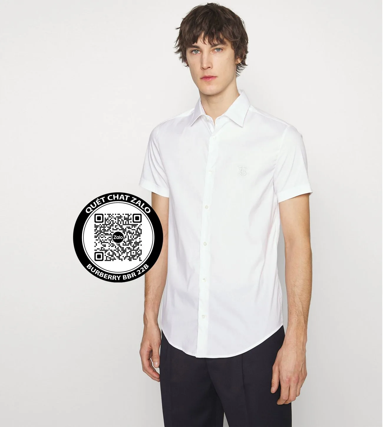 Áo sơ mi nam màu trơn màu trắng Burberry tay ngắn mã 22b đẹp