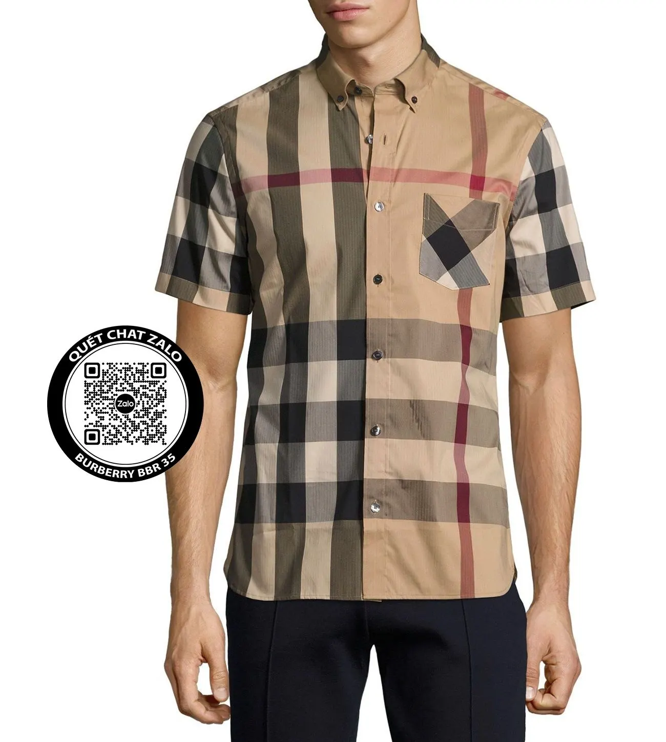 Áo sơ mi Burberry nam màu vàng tay ngắn kẻ caro cực phẩm mã 35 mê mẩn