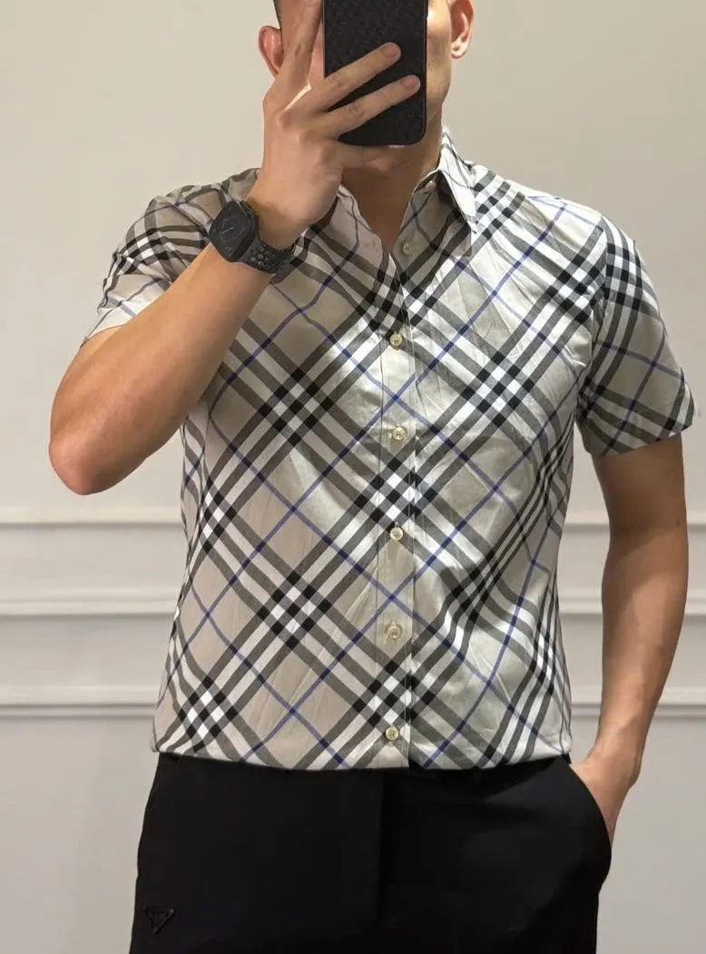 Áo sơ mi kẻ Burberry nam vàng caro tay ngắn cao cấp mã 1 thoải mái
