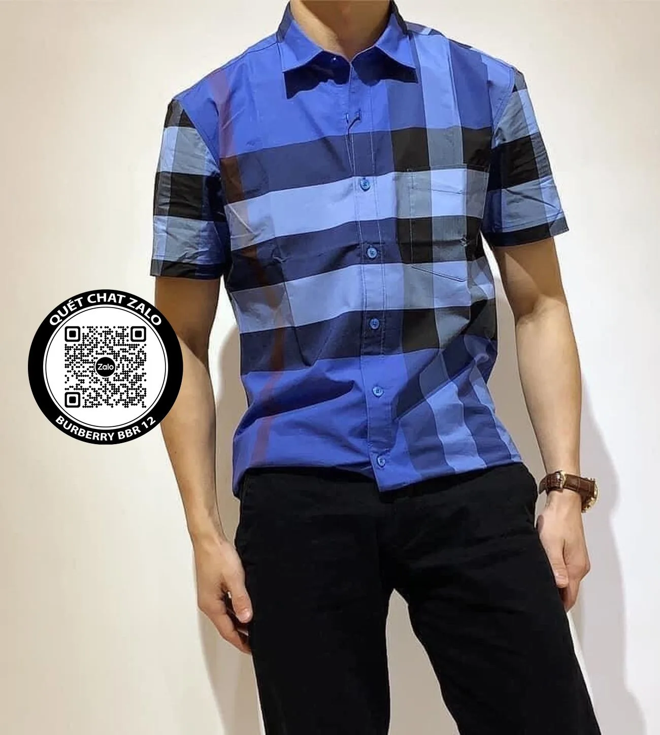 Áo sơ mi nam sọc caro Burberry màu xanh tay ngắn mã 12 mạnh Like Auth Áo sơ mi nam sọc caro Burberry màu xanh tay ngắn mã 12 mạnh Like Auth