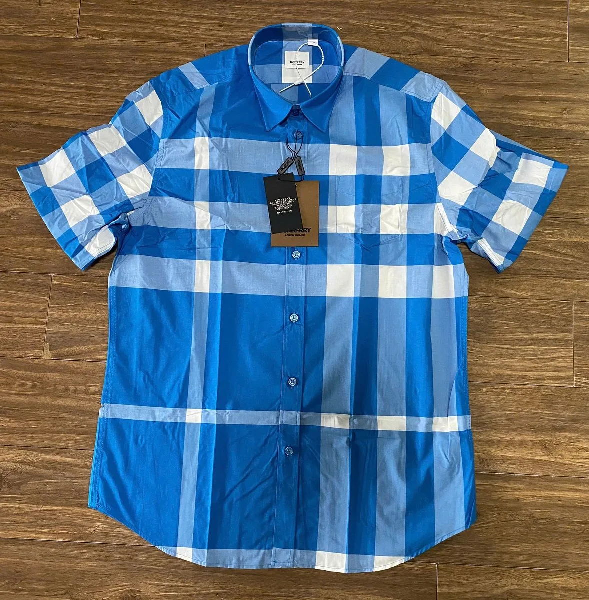 Áo kẻ Burberry sơ mi xanh caro sọc tay ngắn nam mã 12a cao cấp