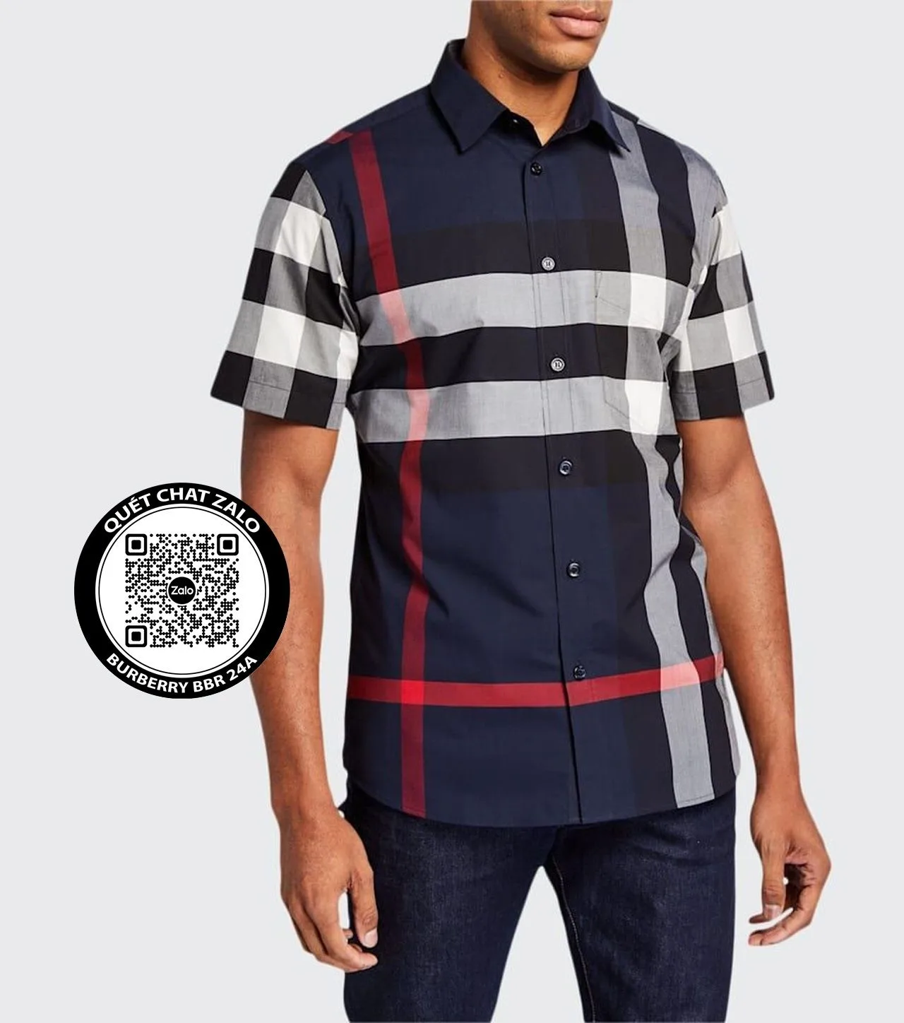 Áo sơ mi caro Burberry nam xanh tay ngắn kẻ sọc mã 24a lịch lãm Áo sơ mi caro Burberry nam xanh tay ngắn kẻ sọc mã 24a lịch lãm