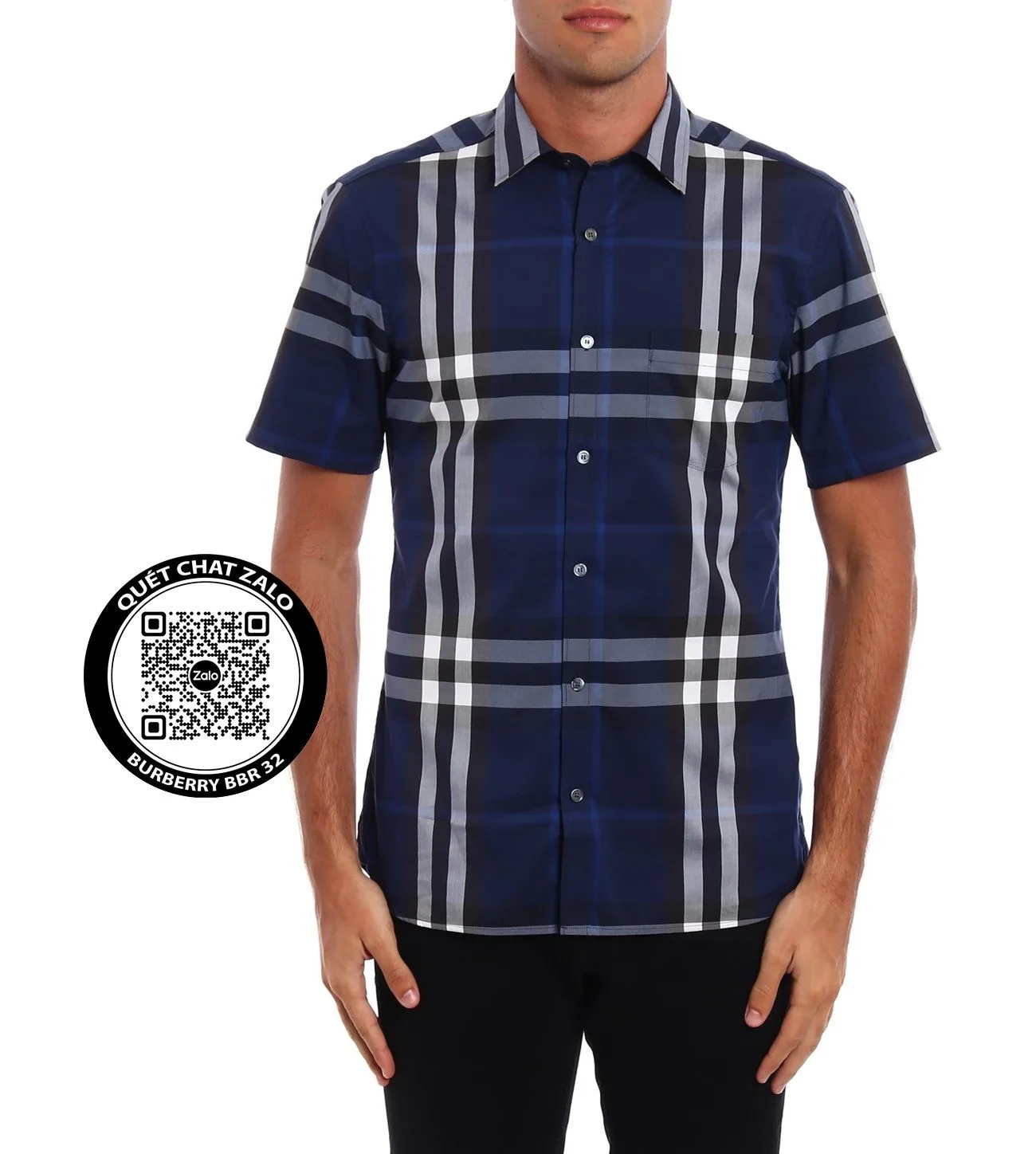 Áo sơ mi nam màu xanh BBR tay ngắn kẻ sọc caro mã 32 dễ mặc chuẩn dáng