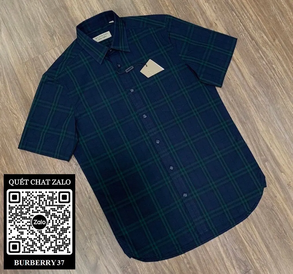 Mẫu Burberry cực phẩm áo sơ mi kẻ BBR xanh caro tay ngắn nam mã 37 Mẫu Burberry cực phẩm áo sơ mi kẻ BBR xanh caro tay ngắn nam mã 37
