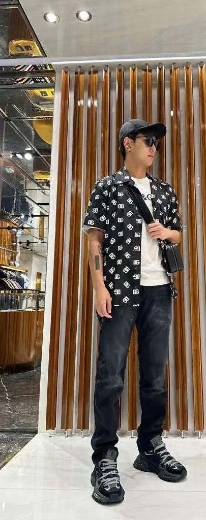 Áo sơ mi nam màu đen DG tay ngắn mã 3 Dolce thiết kế đẹp cao cấp