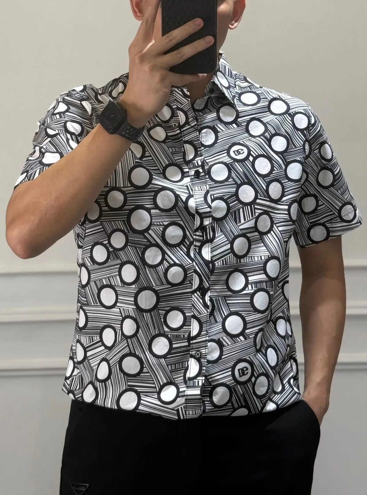 Áo sơ mi nam màu đen Dolce tay ngắn mã 5 bản giới hạn xịn cao cấp