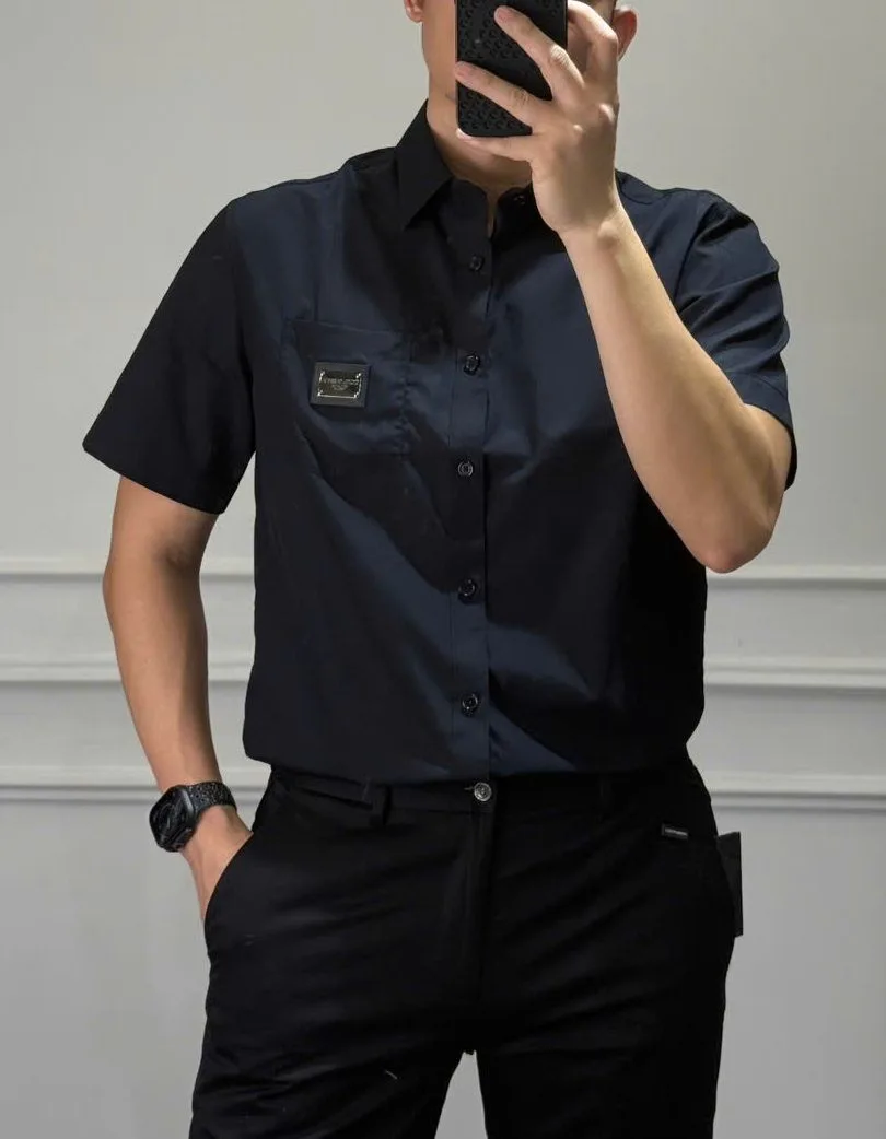 Áo sơ mi nam Dolce màu đen tay ngắn mã 7 hàng hiệu DG hoàn hảo