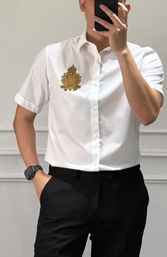 Áo sơ mi DG tay ngắn màu trắng nam mã 3 tinh tế Dolce cao cấp