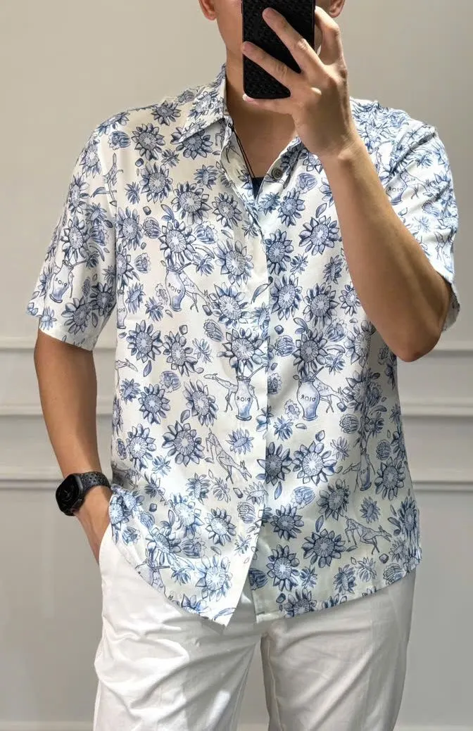 Dior sơ mi trắng tay ngắn nam mã 1 phong cách cao cấp gọn gàng