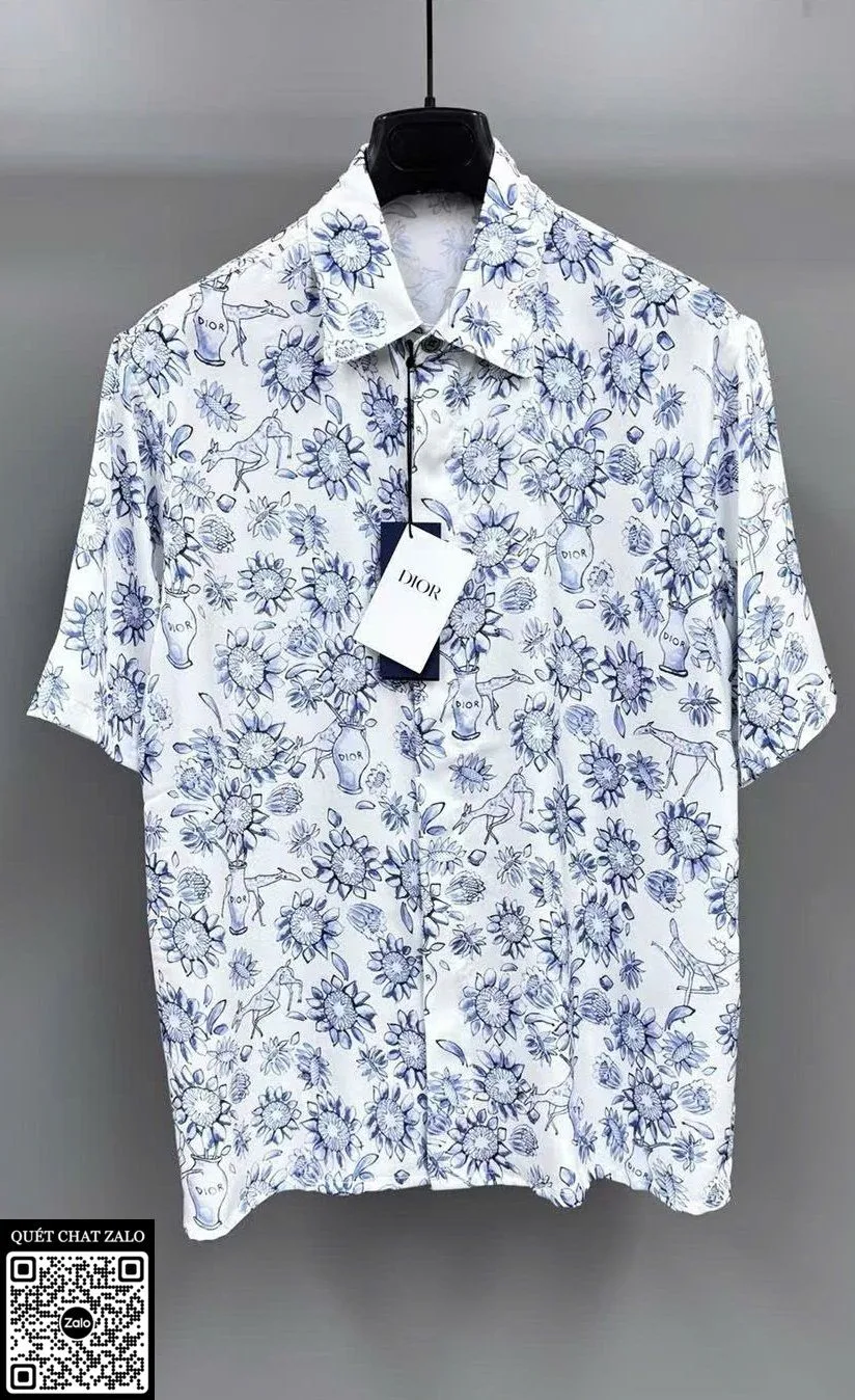 Áo sơ mi nam màu trắng Dior tay ngắn mã 1b tinh tế sang trọng