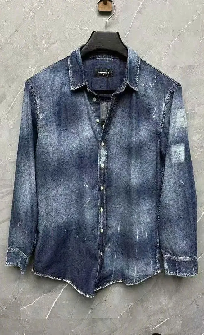 Sơ mi Dsquared jean xanh tay dài nam mã 1 Dsq2 gọn đẹp quý phái sang