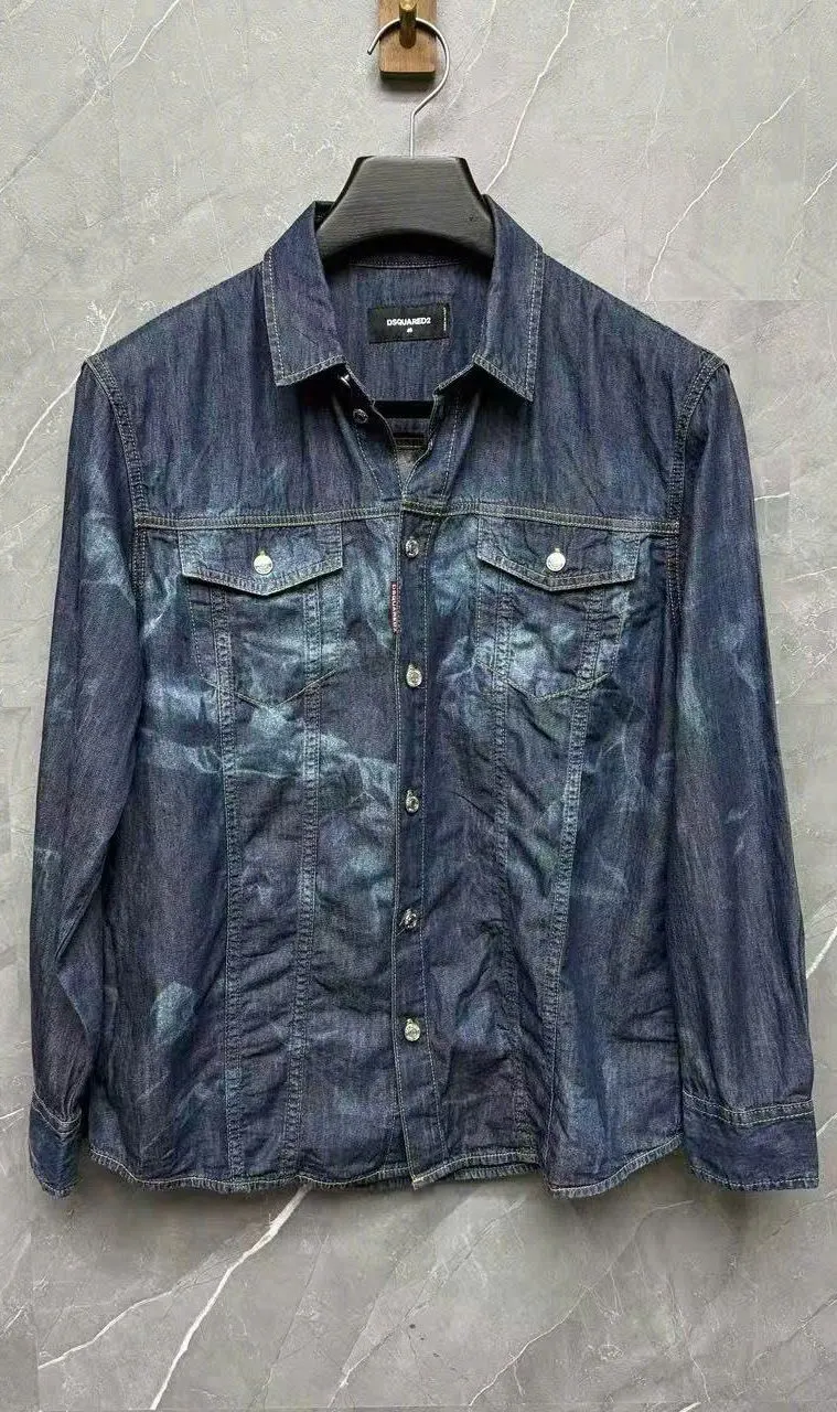 Áo sơ mi nam Dsquared2 màu xanh tay dài jean mã 2 chuẩn form