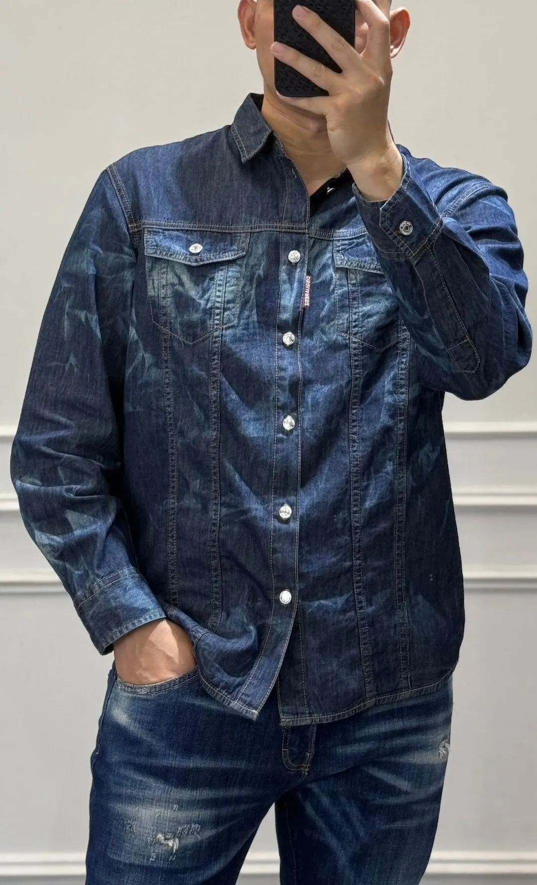 Sơ mi Dsquared xanh vải jean tay dài nam mã 2b Dsq2 ưng ý thượng hạng