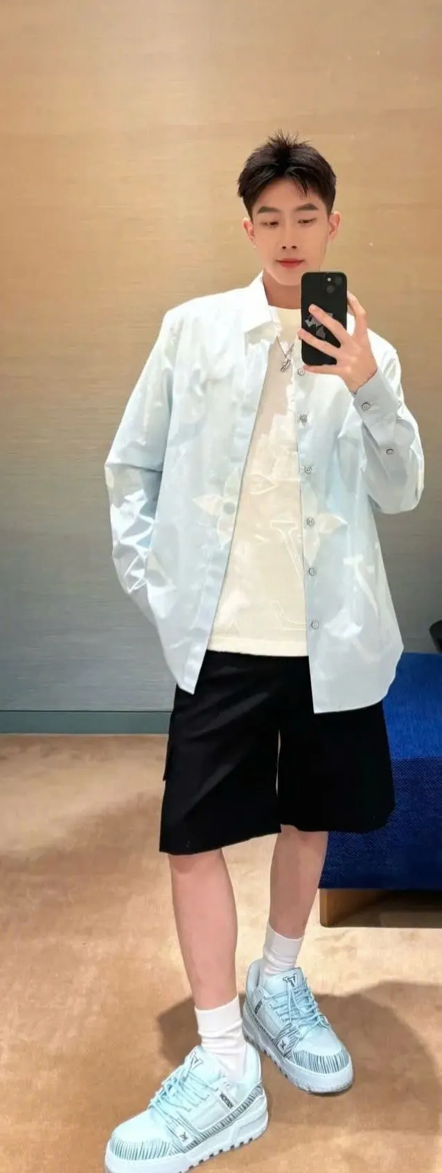 Sơ mi LV xanh Louis Vuitton tay dài nam mã 1 chuẩn thượng lưu