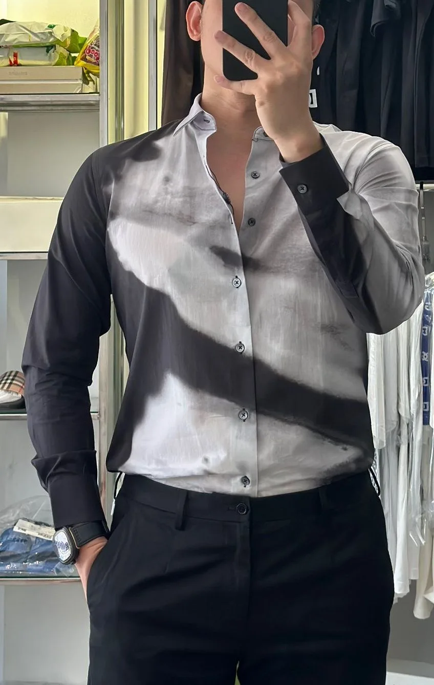 Áo sơ mi nam màu đen McQueen tay dài mã 1 tinh xảo limited stock