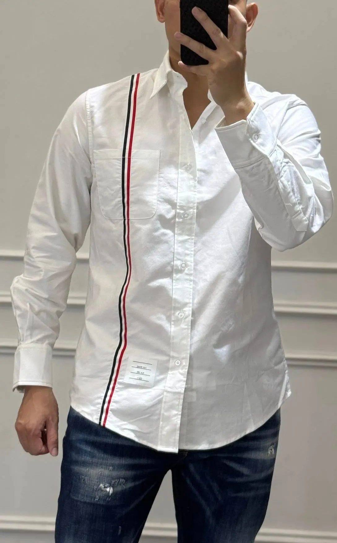 Áo sơ mi Thom trắng tay dài mã 1b nam Like Auth cá tính mạnh