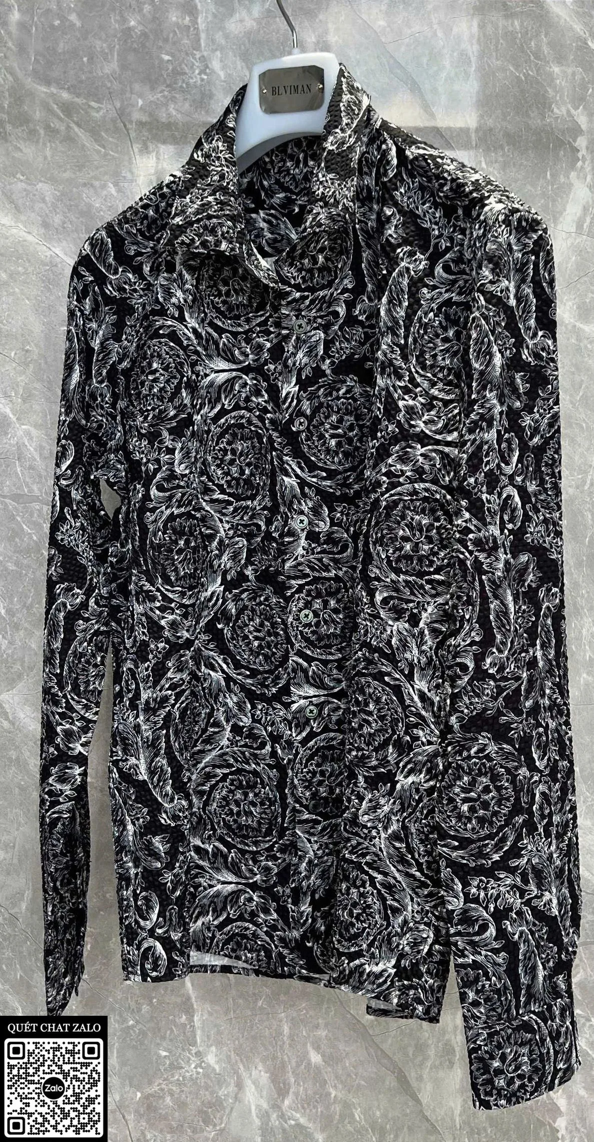 Áo sơ mi nam Versace màu đen tay dài mã 2 dáng gọn gàng cao cấp