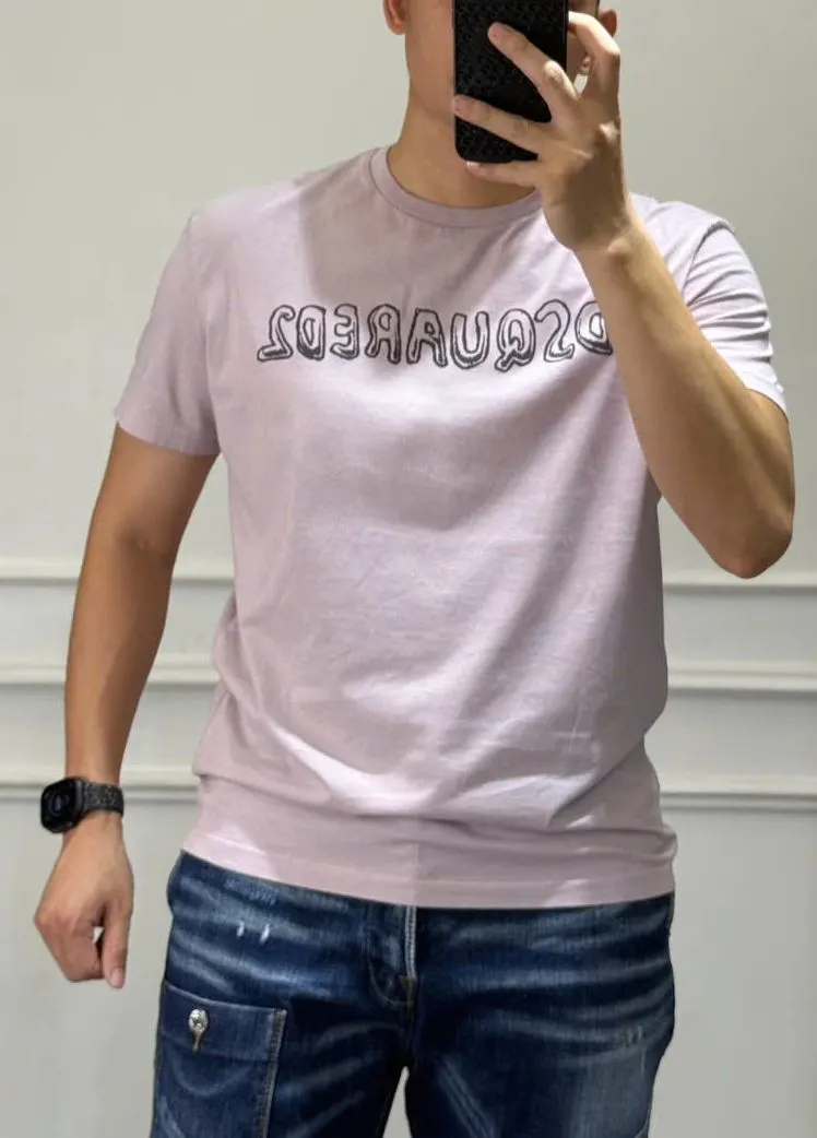 Áo phông màu hồng Dsquared2 mã 1 cổ tròn nam nữ xịn xò chuẩn men thời thượng