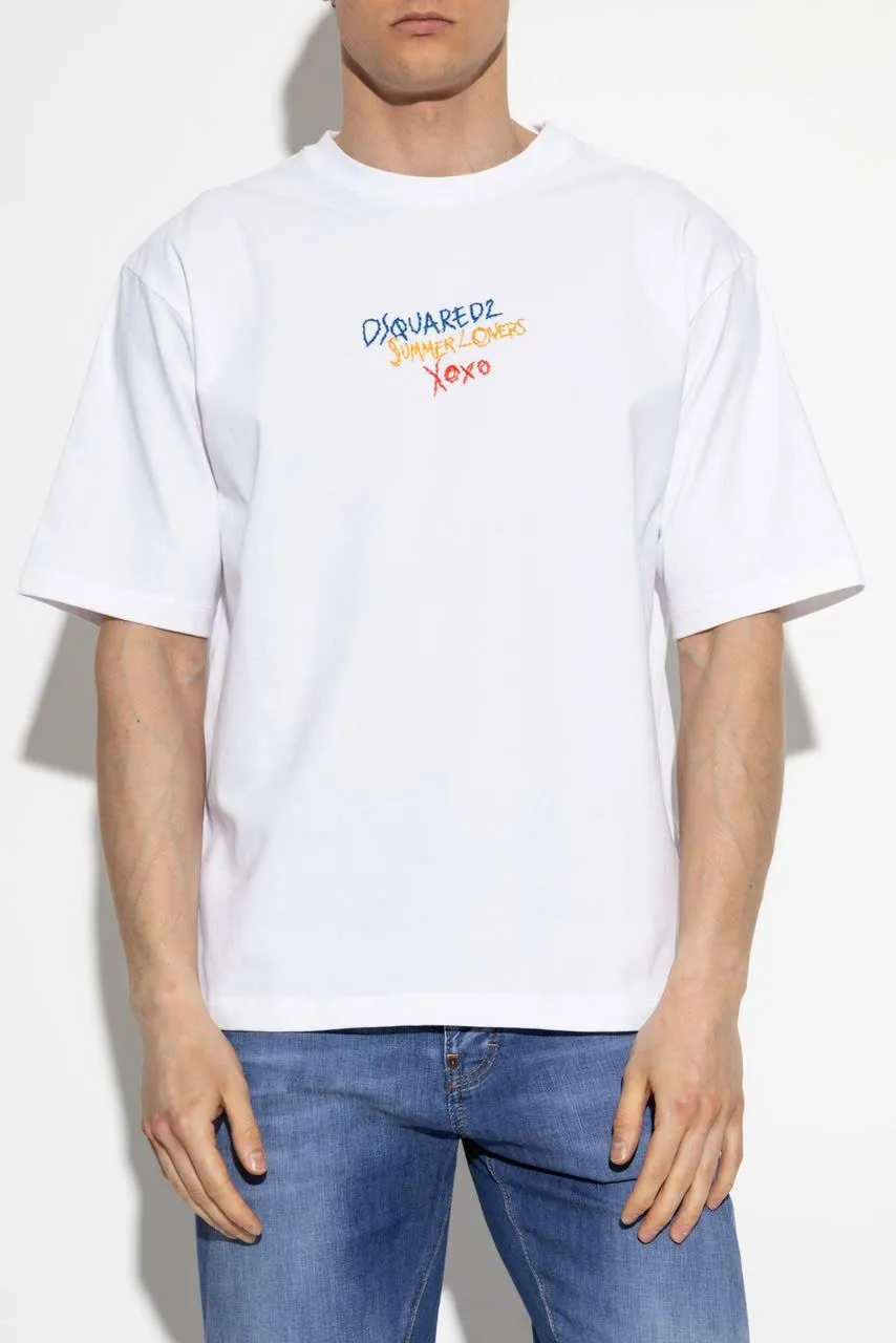 Áo phông Dsquared2 nam trắng mã 23 cổ tròn Like Authentic ấn tượng Áo phông Dsquared2 nam trắng mã 23 cổ tròn Like Authentic ấn tượng