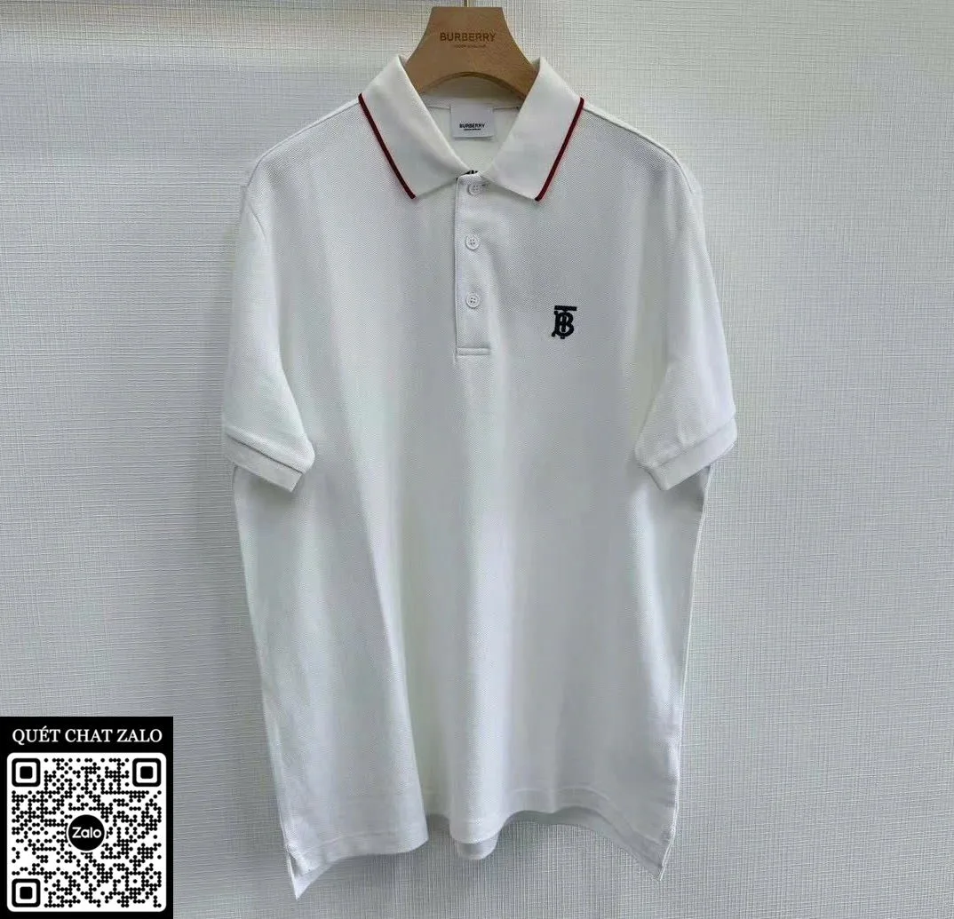Áo polo nam màu trắng BBR cổ viền Burberry mã 5 xịn hoàn thiện tốt