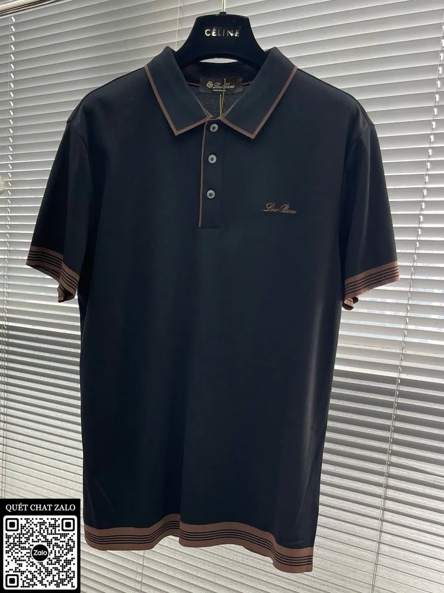 Áo polo nam màu đen Loro Piana mã 1 sang trọng hoàn thiện tốt