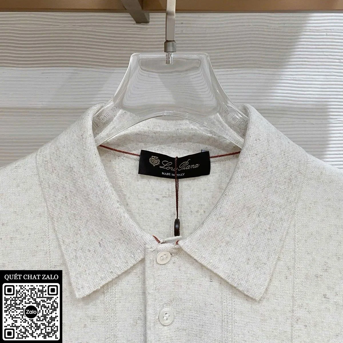Áo polo nam màu trắng Loro Piana mã 3 tinh xảo sang trọng cao cấp