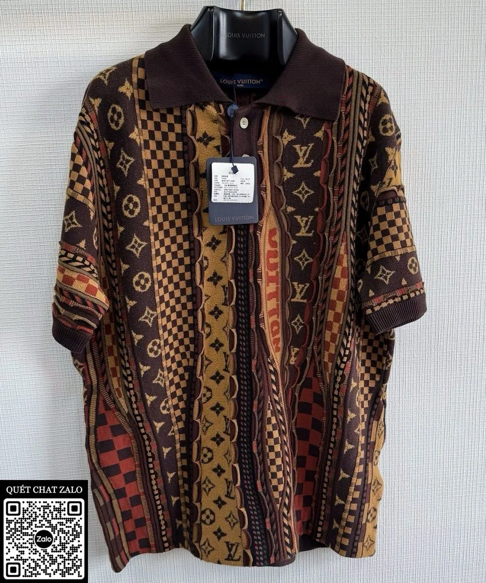 Áo polo nam màu nâu Louis Vuitton mã 1 LV giới hạn thời thượng
