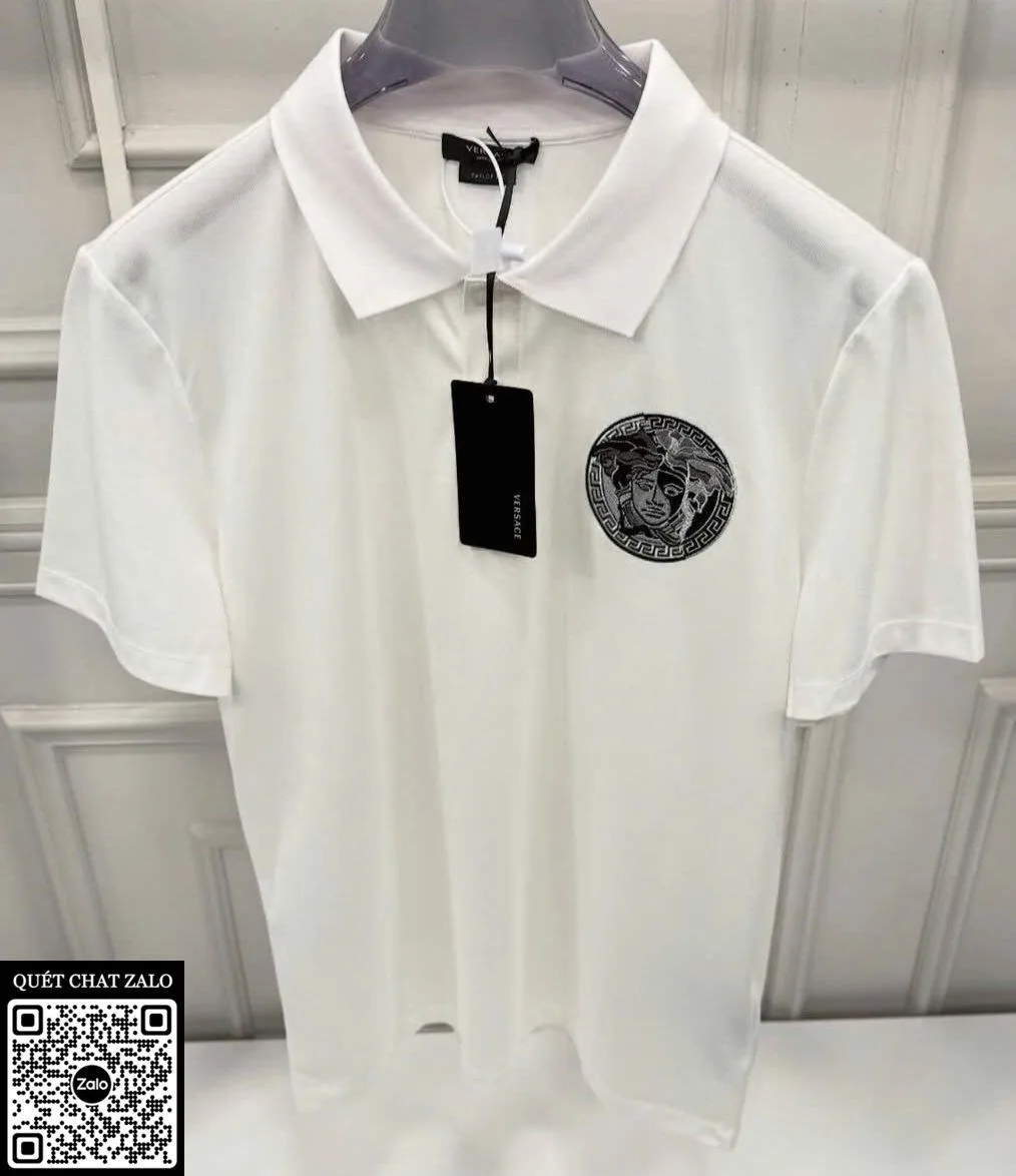 Áo polo nam Versace màu trắng mã 4 chuẩn dáng Like Authentic