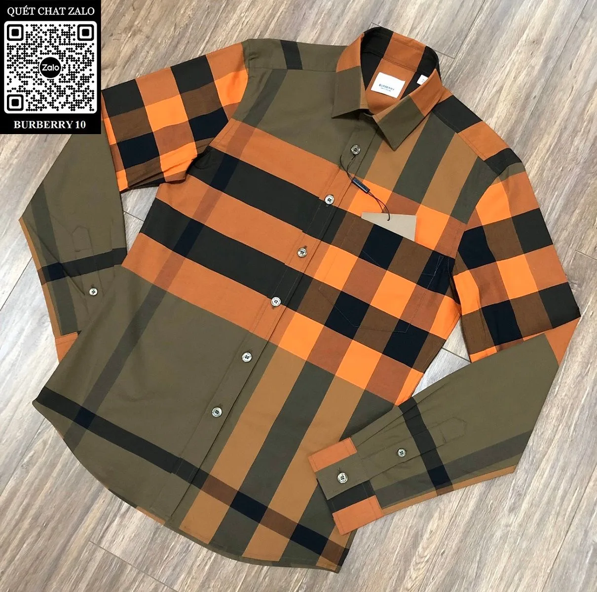 Ao so mi hieu Burberry nam màu cam tay dài mã 10 BBR đa năng