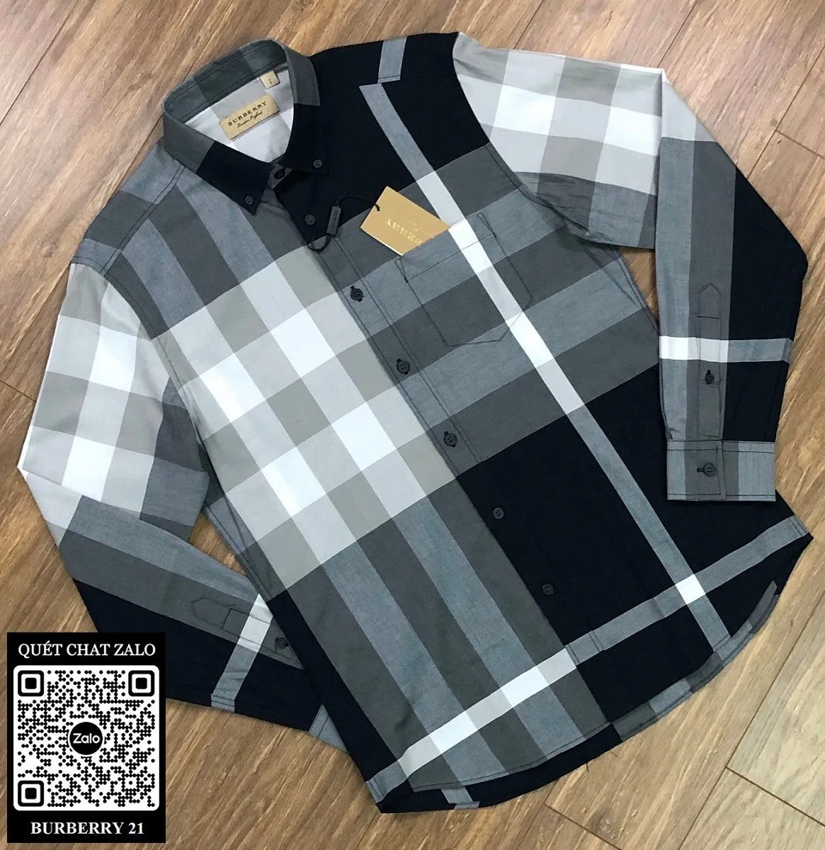 Áo sơ mi nam màu đen Burberry tay dài kẻ sọc caro mã 21 cao cấp Áo sơ mi nam màu đen Burberry tay dài kẻ sọc caro mã 21 cao cấp